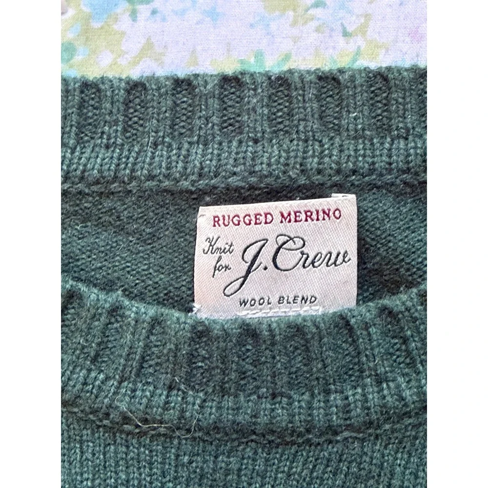 J. Crew | Rugged Merino Wool Blend Sweater Medium Green Crewneck Knit BA283